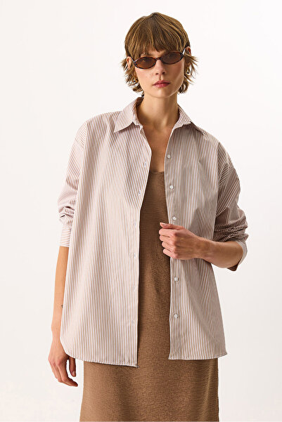 VENA Rose Regular Fit Striped Shirt - Stone Striped