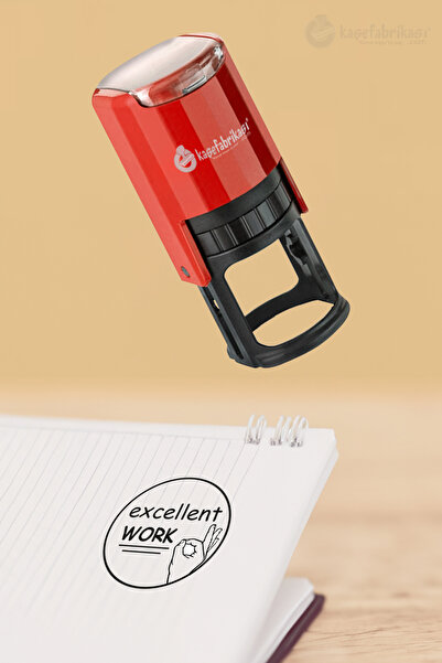 teknotrust Yuvarlak İngilizce Öğretmen Ödev Kaşesi, "Excellent Work" yazısı ile.