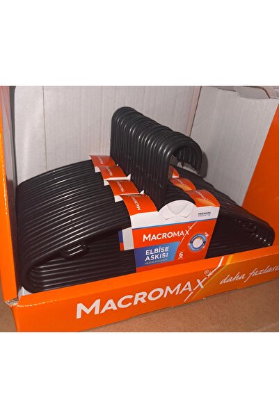 MACRO MAX Black Clothes Hangers Set of 6 – Durable Plastic, Non-Slip Design, Closet Organizer Hangers