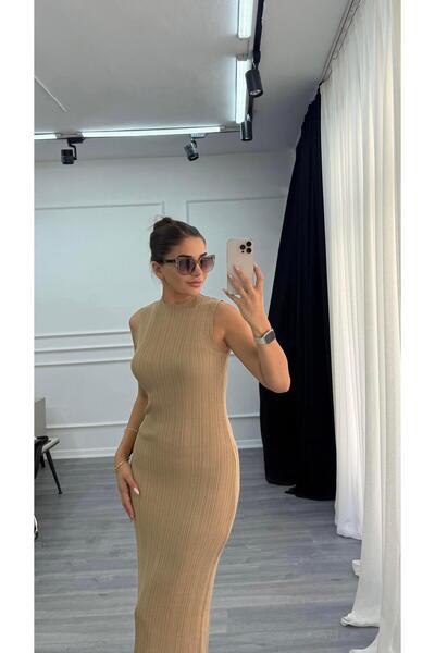 Daves Halter Neck Maxi Dress-Tan