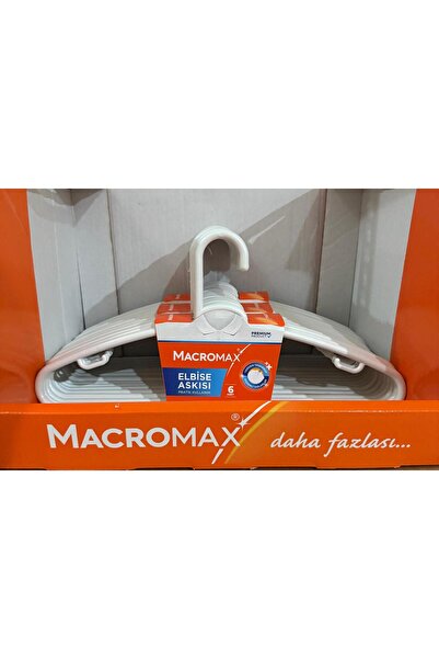 MACRO MAX White Clothes Hangers Set of 6 – Durable Plastic, Non-Slip Design, Closet Organizer Hangers