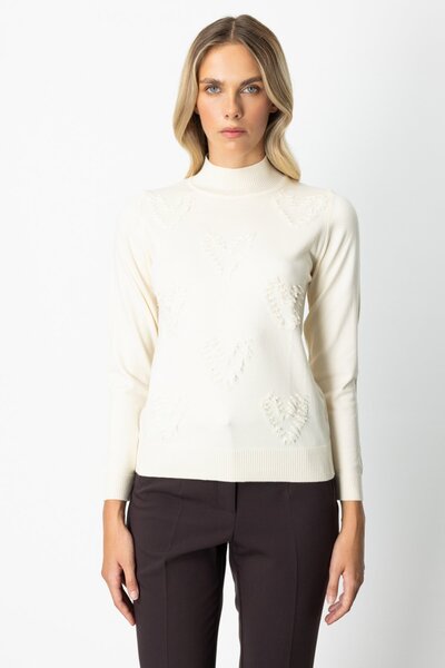 ON Pulover guler ridicat cu detaliu inimă cu ciucuri