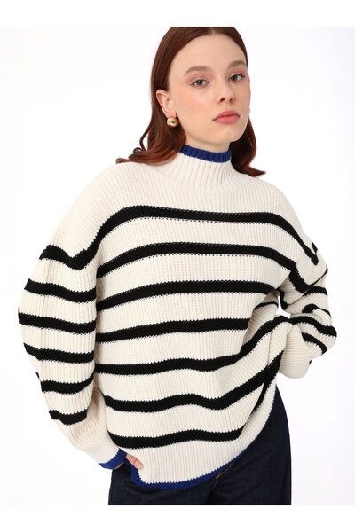 Benin Contrast Stripe Detailed Knitwear Sweater - Beige -