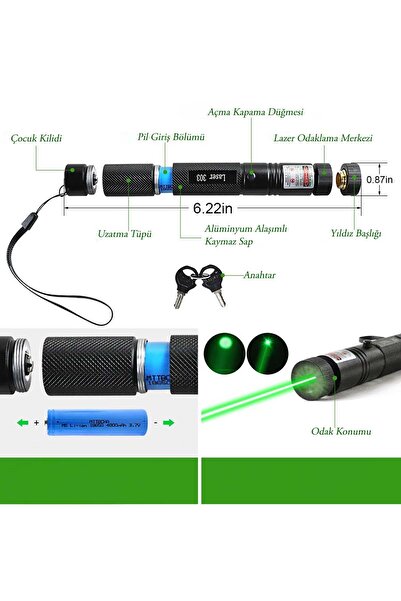 VOLEMİ Etm-017 Pro Series Yeşil Lazer Pointer Şarjlı Pilli 1000mw Cep Boy Lazer