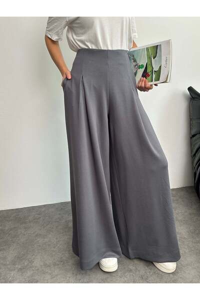 Hatun Atila High Waist Pleated Detail Wide Leg Pants 8909 - Anthracite