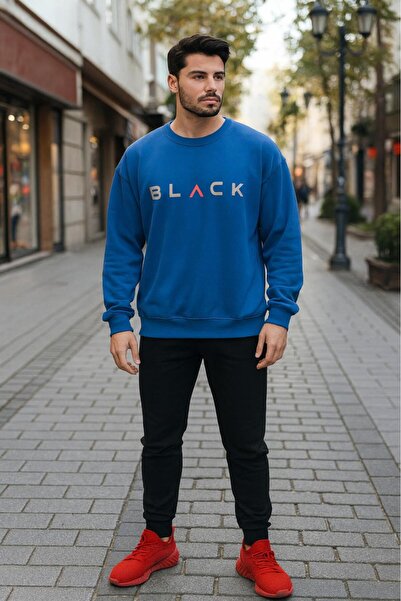 KOZİA OUTDOORS ЧЕРНА мъжка суитшърт с голям размер и принт на велосипедна яка