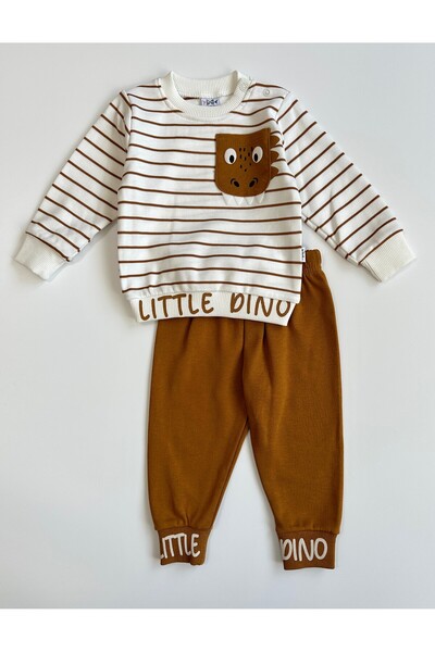 Bellamio Kids Little Dino Striped Baby Boy Double Set - Cinnamon