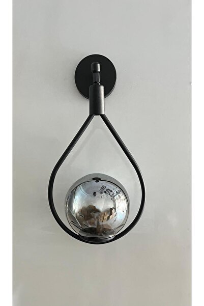 gaziantepavize Badem Siyah Kasa Füme Glop Camlı Metal Pilli Aplik - Özel Tasarım Lamba ve Pil dahil - Tek Adet
