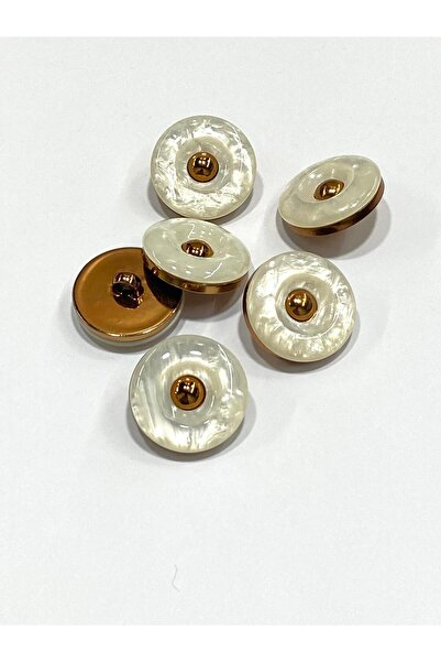 karantuhafiye Χάλκινο Μεταλλικό Γυαλιστερό Καμπυλωτό Πλαστικό Κουμπί / 2,5 cm / 6 τεμάχια / m03108 / Λευκό