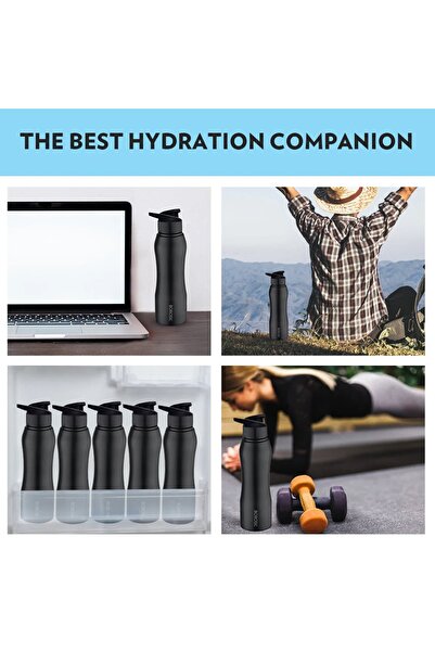 Borosil Grip-n-Sip stainless steel water bottle, Black 750ml