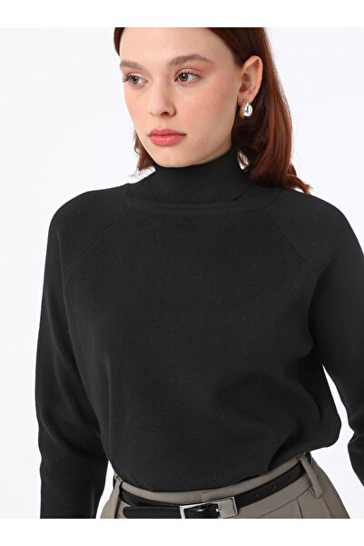 Refka Yumuşak Tuşeli Basic Boğazlı Triko Kazak - Siyah -