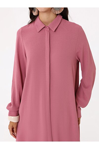 Refka Aerobin Boydan Düğmeli Uzun Tunik - Koyu gul -