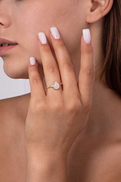 jingle bells Doğal Ay Taşı Damla Taşlı Yüzük 925 Ayar Gümüş Altın Kaplama