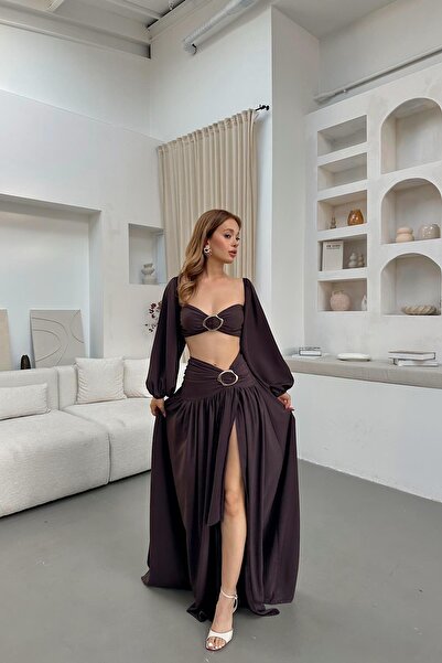 mylove تفاصيل الإكسسوارات: طقم شيفون بني