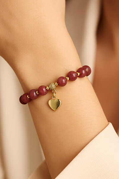 LOVELOTUS سوار من حجر السايتي الطبيعي بتصميم أنيق مع تفاصيل قلب ذهبي وقطع كرو...