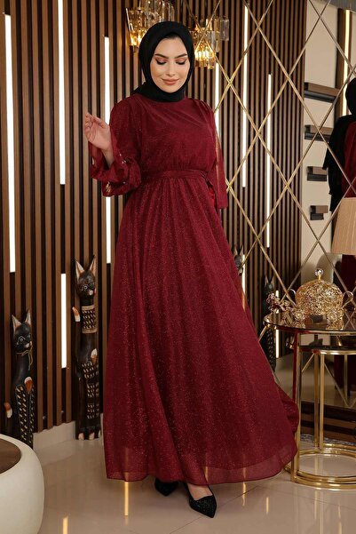 Missvalle Βραδινό φόρεμα από πέτρινο γκλίτερ σιφόν Claret Red 19113