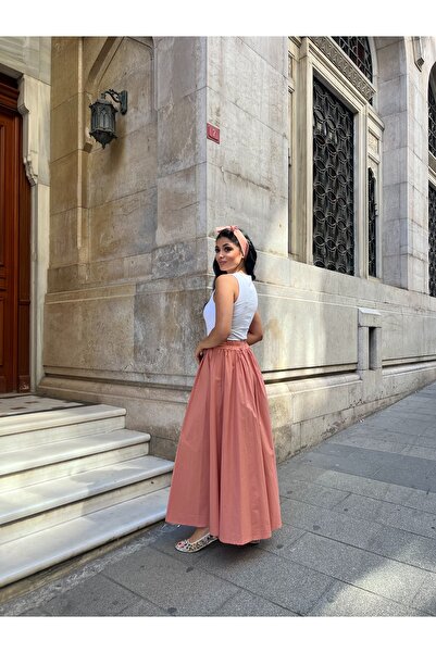 KÜÇÜĞÜM BUTİK Fusta din poplin cu volan de somon