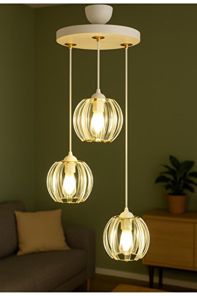 VENON Paris 3 lü Sarkıt Avize Beyaz Taşlı Avize (ORJİNAL KRİSTAL) Salon Mutfa...