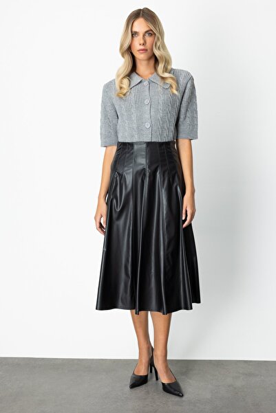 ON Fusta din piele de lungime midi cu detaliu de cusătură