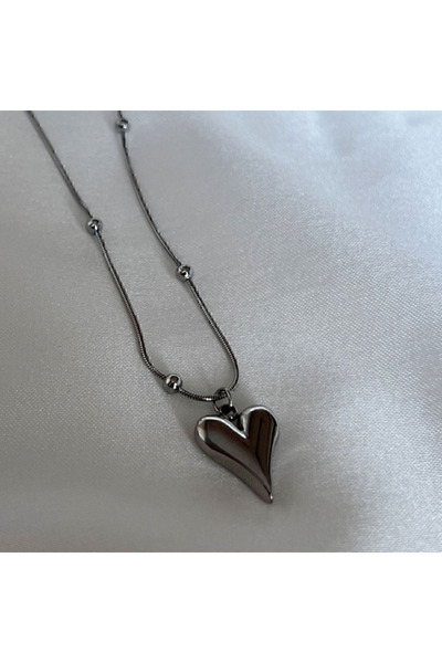 Hmd Silver Color Non Tarnish Stainless Ball Chain Aesthetic Heart Steel Necklace
