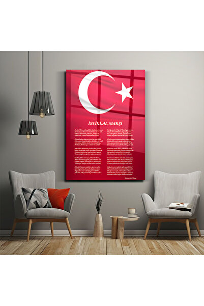 Nooraa Türk Bayraklı İstiklal Marşı Cam Tablo –Renkli-Ofis-Ev-Okul- Duvar Dekorasyon