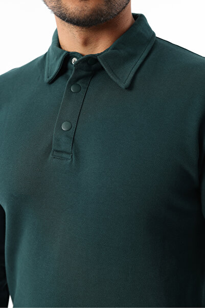 Rodrigo Men's Standard Fit Relaxed Fit Cotton Soft Textured Plain Pique Long Sleeve Polo Neck T-Shirt