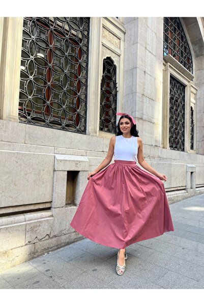 KÜÇÜĞÜM BUTİK Gül Kurusu Kloş Poplin Etek