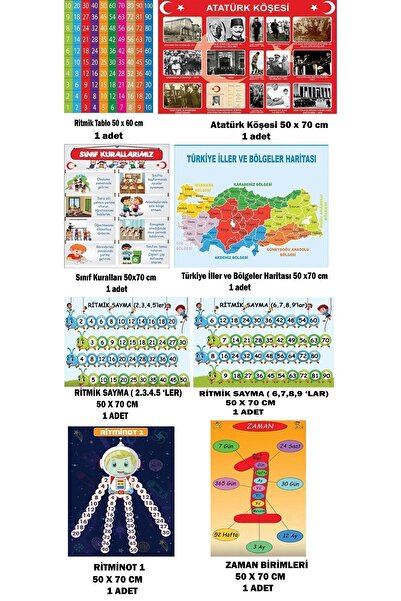 teknotrust 8 Parça Vinil Öğrenci Seti, Atatürk Köşesi, Harita, Ritim Tablo, S...