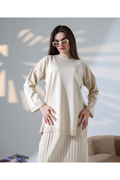 Molly Nelly Women's Long Pleated Skirt Blouse Casual Knitwear Set