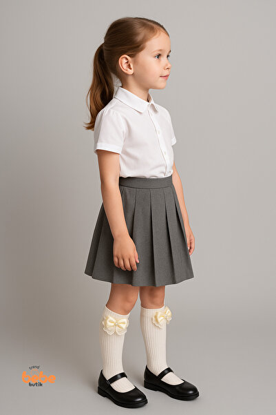 Trend Bebe Butik Kız Çocuk Dizaltı Kurdele ve Dantel Detaylı Pamuklu Dizüstü Çorap | 3-12 Yaş |Okul & Günlük Kullanım