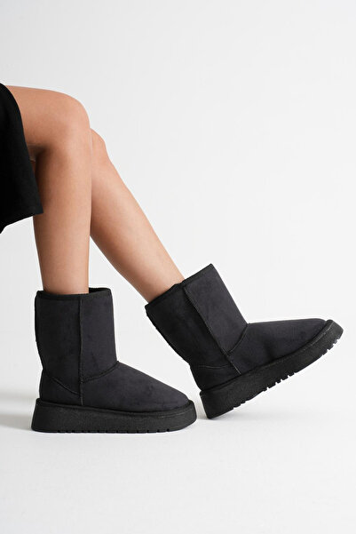 BOUIS Γυναικείες μαύρες καθημερινές μπότες με επένδυση από γούνα, χοντρή σόλα, άνετα χειμωνιάτικα παπούτσια που κρατούν ζεστό, μακρύ μοντέλο