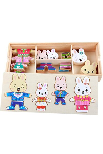 SDX Market Joc de puzzle cu 24 de piese cu familia de iepurași, Puzzle de îmbrăcat iepurașii