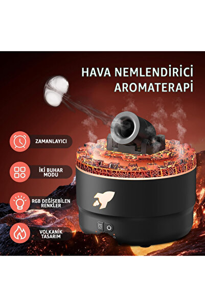 ROBEVE Volkanik Topçu Aromaterapi Hava Nemlendirici Ultrasonik Difüzör - RGB , Sessiz , Zamanlayıcı