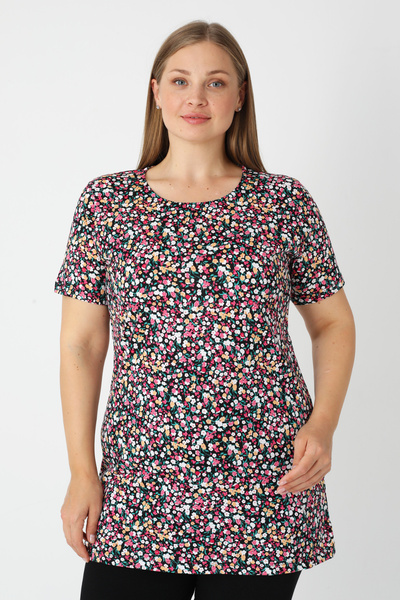 İntensive Women's Plus Size Cotton Patterned Short Sleeve T-Shirt