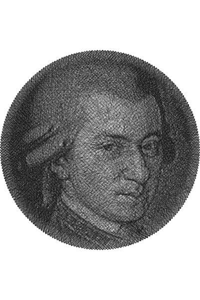 Arta Sarmei Mozart – Portrait in String Art technique made of continuous waxed thread 50×50 cm