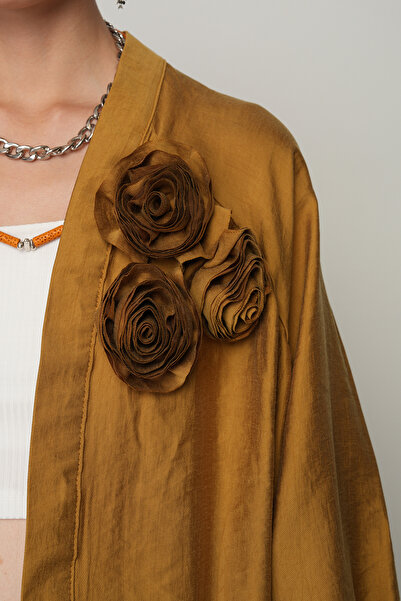 Orfeo Negro Women's Rose Detailed Solid Color Oversize Cut Kimono