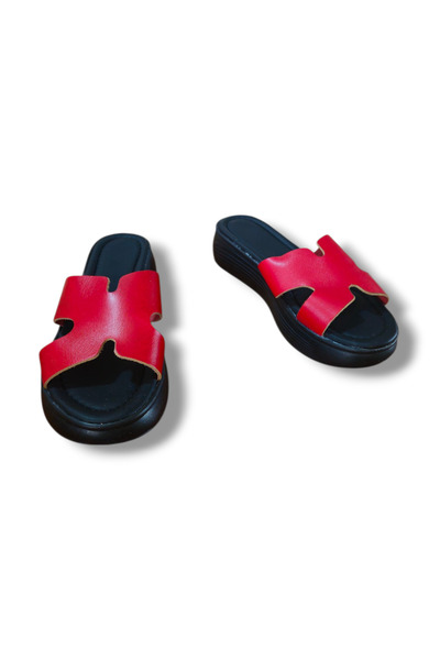 BARONES SHOES Genuine Leather H Detailed High Sole Slippers
