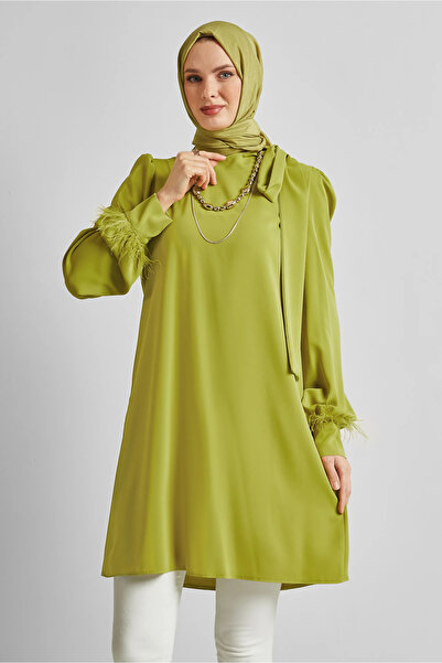 Alvina Kolları Tüy Detaylı Tunik