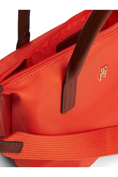 Tommy Hilfiger Women's Th Monogram Logo Zippered Short Strap Orange Shoulder Bag Aw0Aw17709-Spp