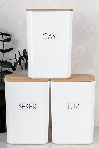 DNS HOME 3 Pieces Storage Container 3 Lt Tea Sugar Salt Storage Container Set Vacuum Wooden Lid Labeled Jar