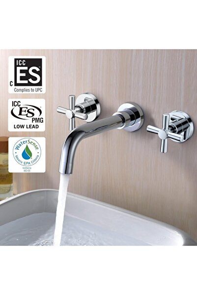 sumerain Wall Mounted Basin Mixer Tap with Double Cross-head Handles Brass Chrome