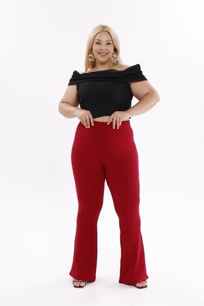 Siyezen Plus Size Flared Crepe Fabric Trousers