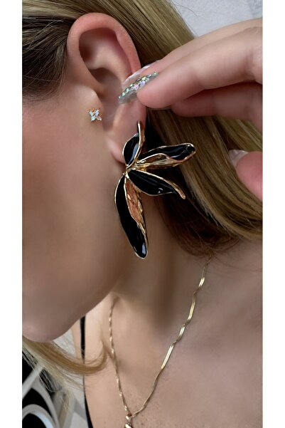 SK aksesuar أقراط VIP على شكل زهرة سوداء