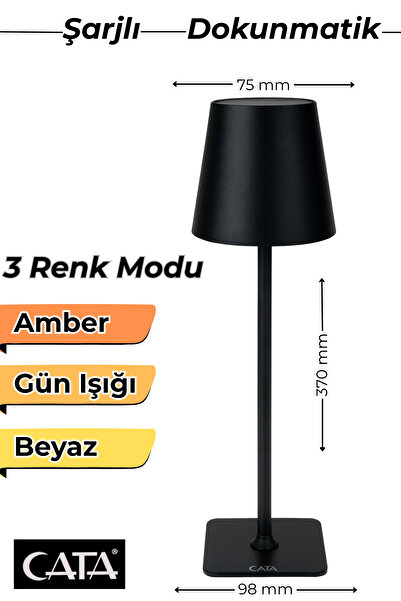 ga gözde aydınlatma Cata İstanbul Şarjlı Dokunmatik Masa Lambası | 3 Renk LED...