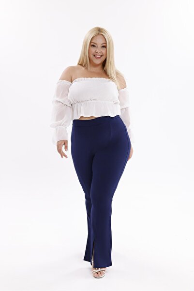 Siyezen Plus Size Lycra Crepe Fabric Trousers with Slit Legs