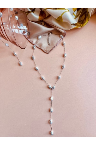 Fynbos Paslanmaz Çelik Pearly İnci Gümüş Y Kolye