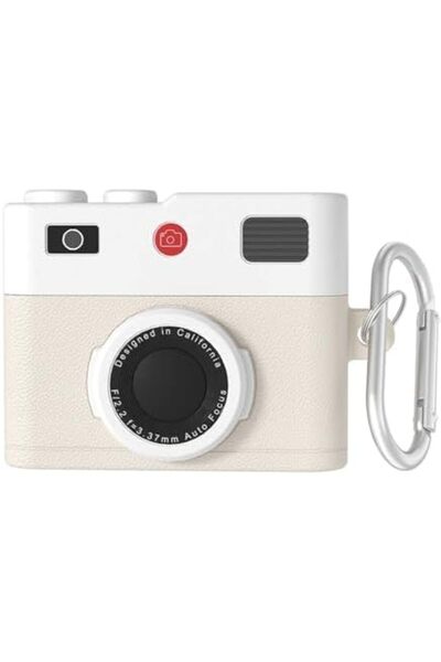 O Ozone Airpods 4 Case Cover with Keychain | Retro 3D Camera Protective Silicone Design |Beige