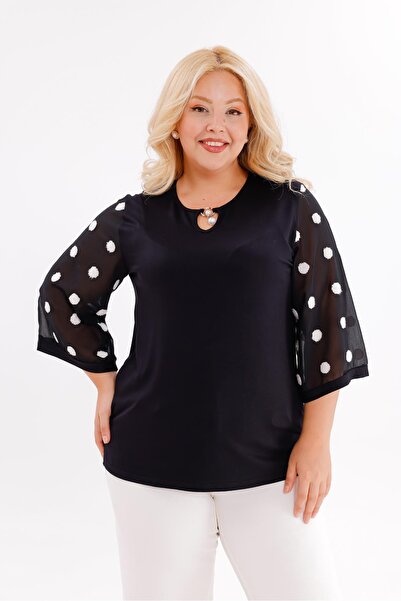 Siyezen Μπλούζα μεγάλου μεγέθους με Πουά μαργαριταρένιες καρφίτσες στα μανίκια