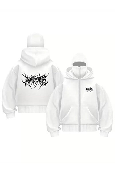 Flaubert White Unisex Oversize Full Zipper Masked Gothic Hooded Hoodie Sweats...