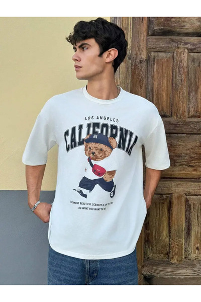 İSMTEXS تي شيرت مطبوع بتصميم خطوط كاليفورنيا بأكمام قصيرة ورقبة دائرية للجنسين